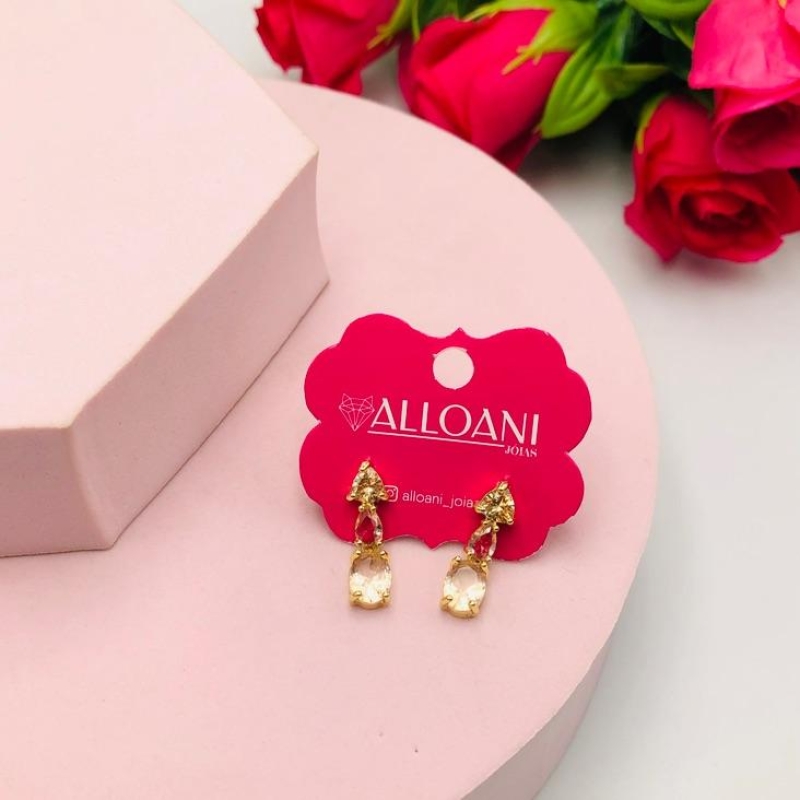 Brinco Pendurado com Pedras Salmão