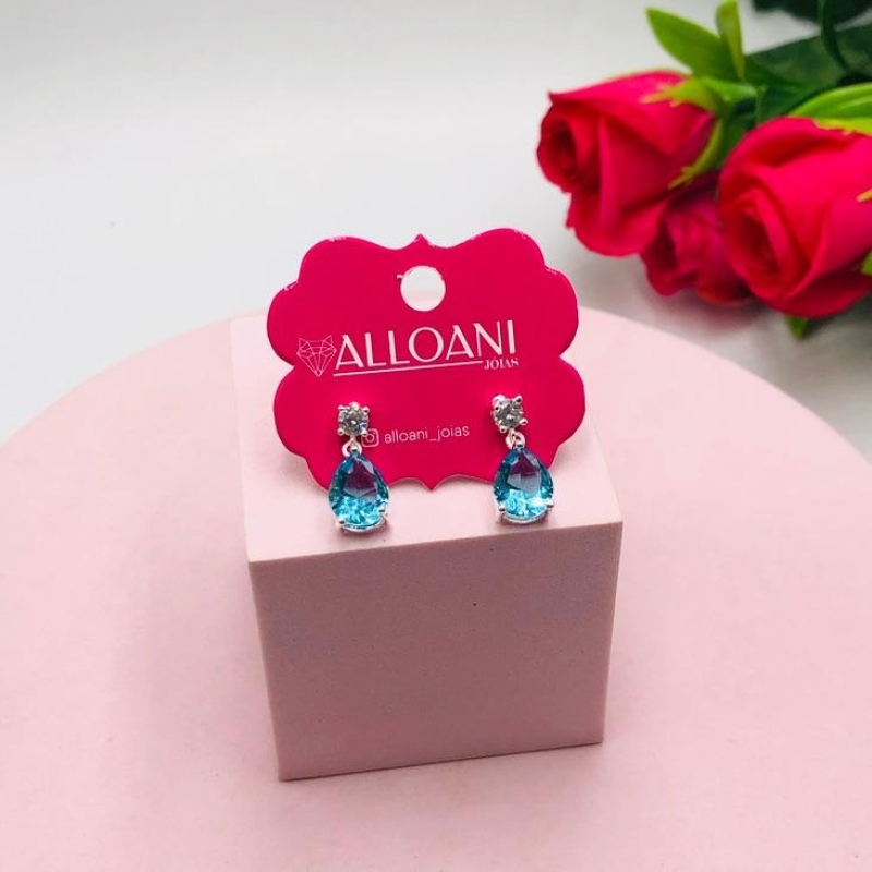 Brinco Ponto de Luz com Gota Azul