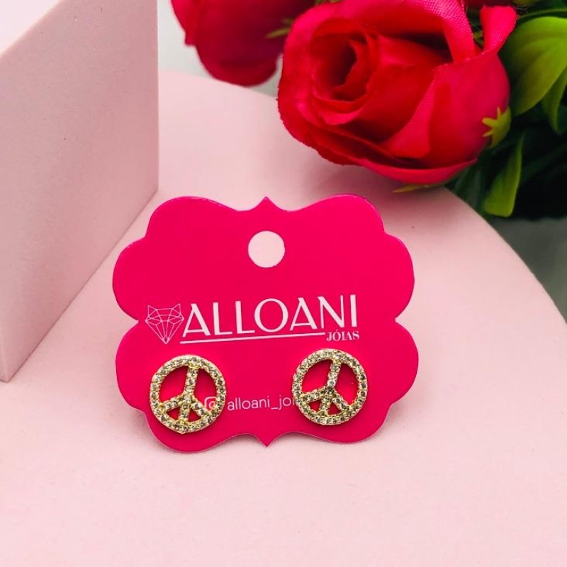 Brinco Símbolo da Paz Cravejado