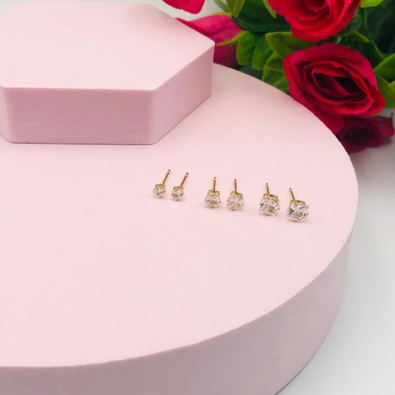 Brinco Trio Quadrado Zirconia Cristal