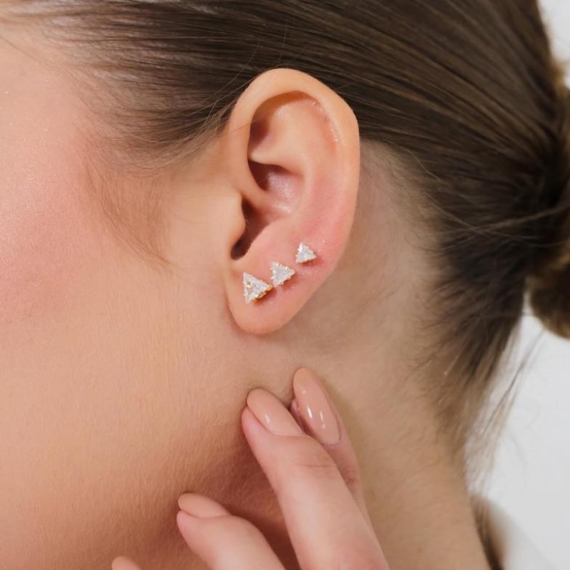 Brinco Trio Triângulo Cristal