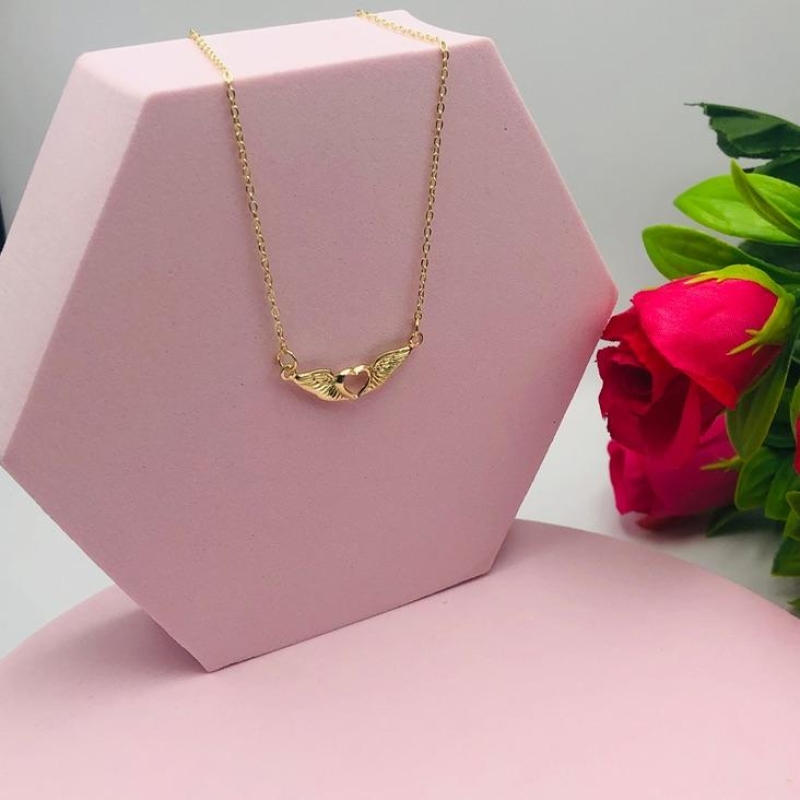 Colar Corrente Cadeado Pingente Coração com Assa