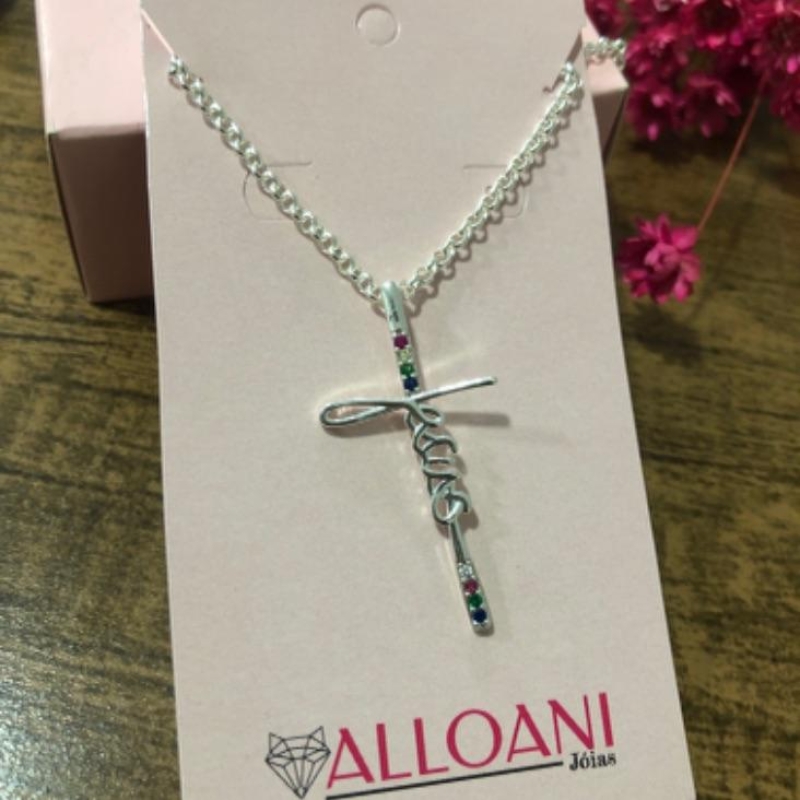 Colar corrente elo português com pingente Jesus