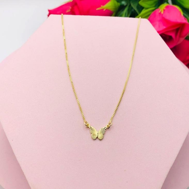 Colar Corrente Veneziana com Pingente Borboleta