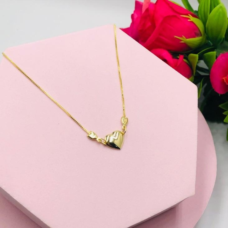 Colar Corrente Veneziana Pingente Coração