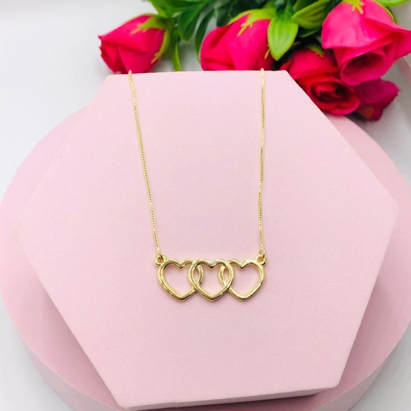 Colar Corrente Veneziana Três Corações