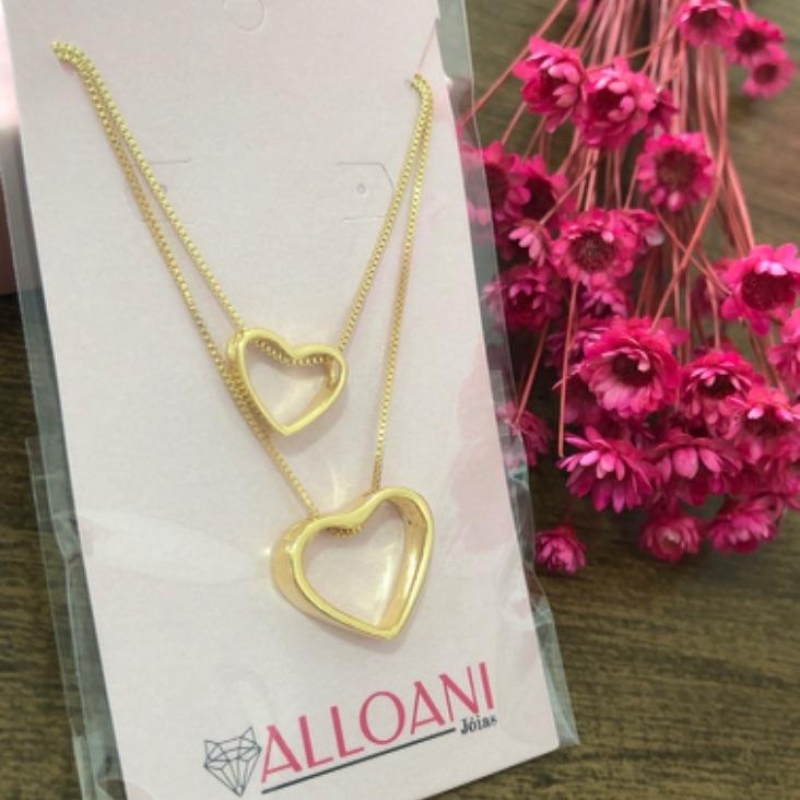 Colar Duplo com Pingentes de Coração