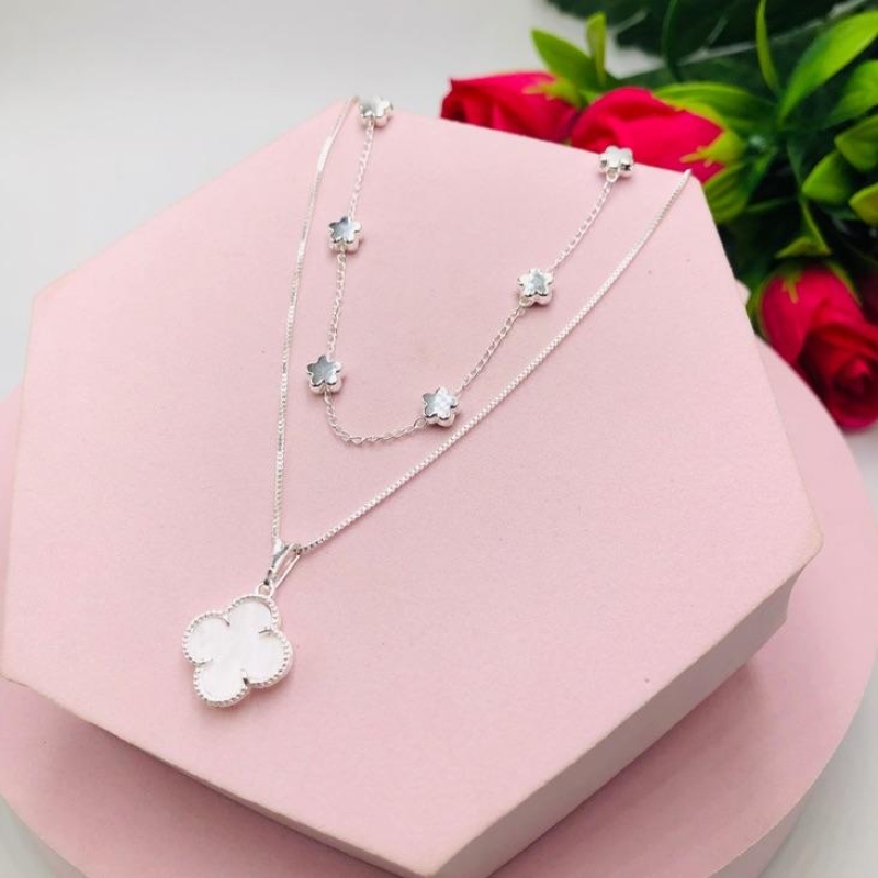 Colar Duplo Trevos pequeno e Trevo Branco