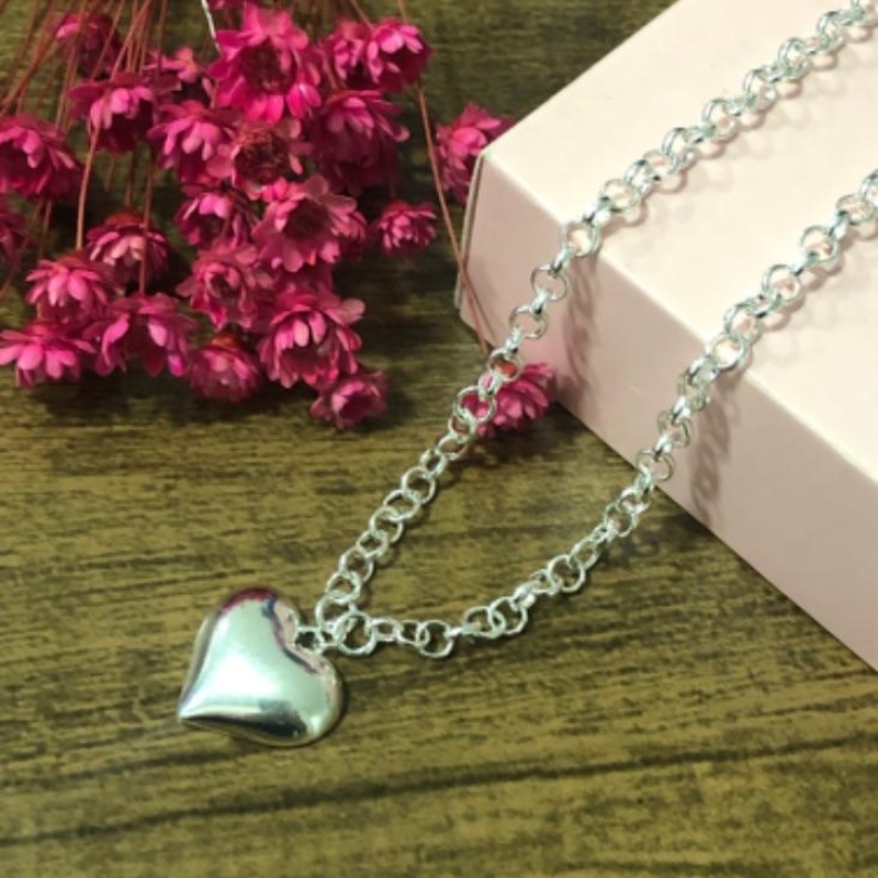 Colar Elo Português Grosso com Pingente de Coração