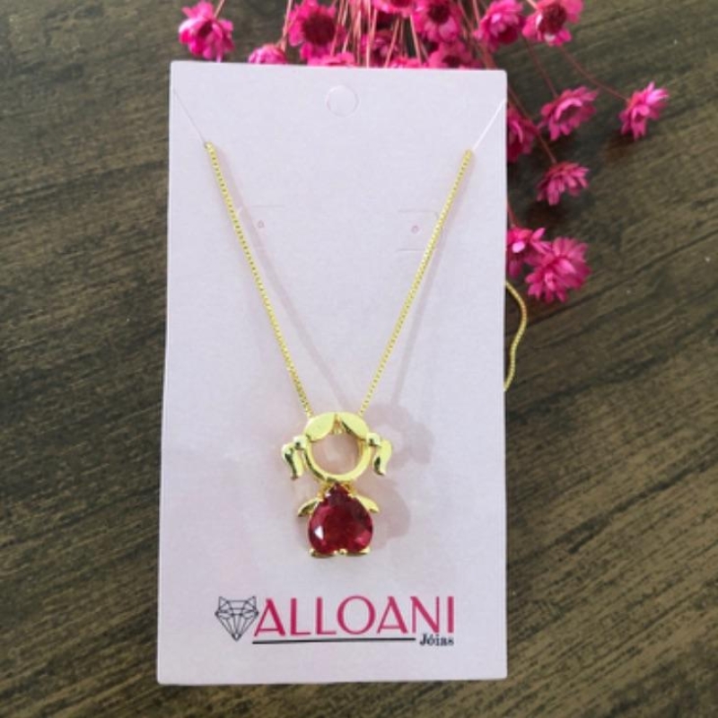 Colar menina com pedra pink