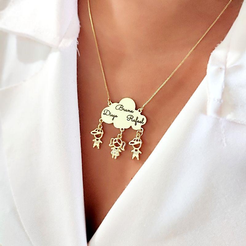 Colar Nuvem Personalizado Mãe de Três