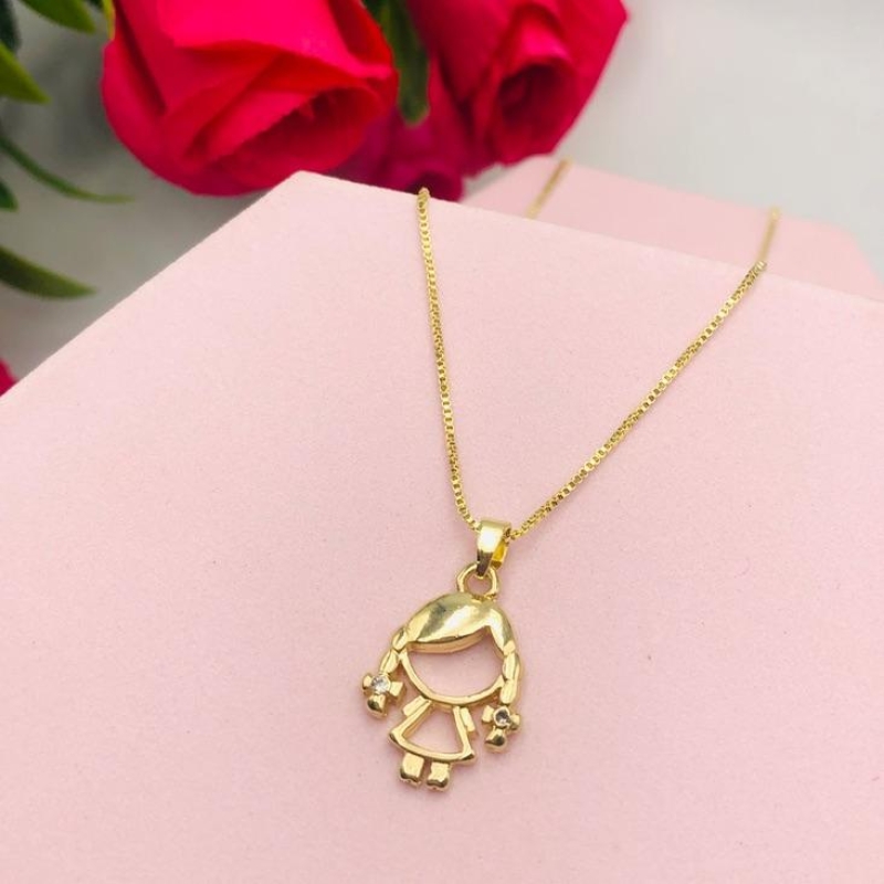 Colar Pingente menina com Trancinhas