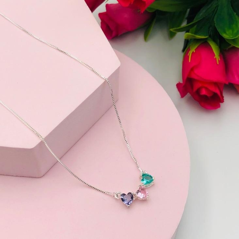 Colar Três Corações Colorido