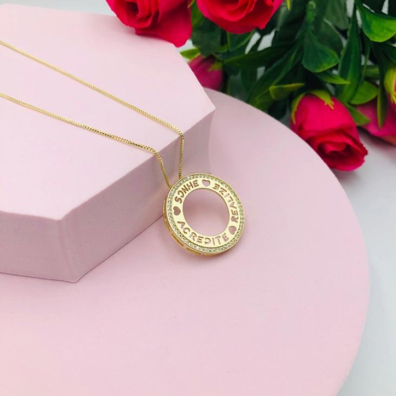 Colar Veneziana Mandala Sonhe, Acredite e Realize