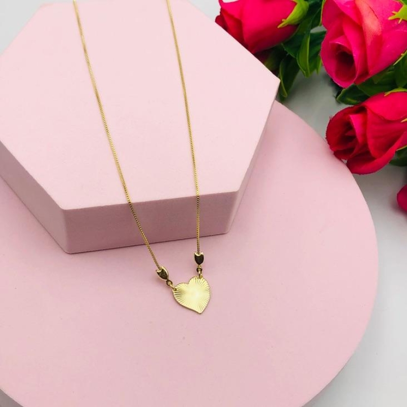 Colar Veneziana Pingente Coração Adiamantado