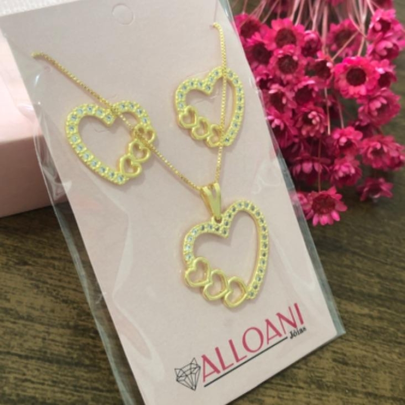 Conjunto Corações Cravejado