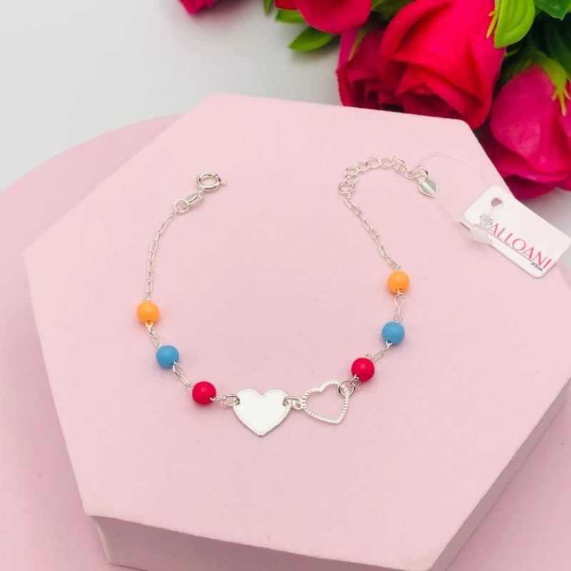 Pulseira Colorida com Dois Corações