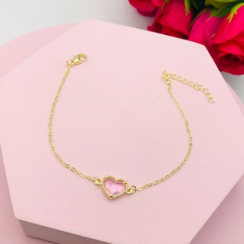 Pulseira Coração Rosa