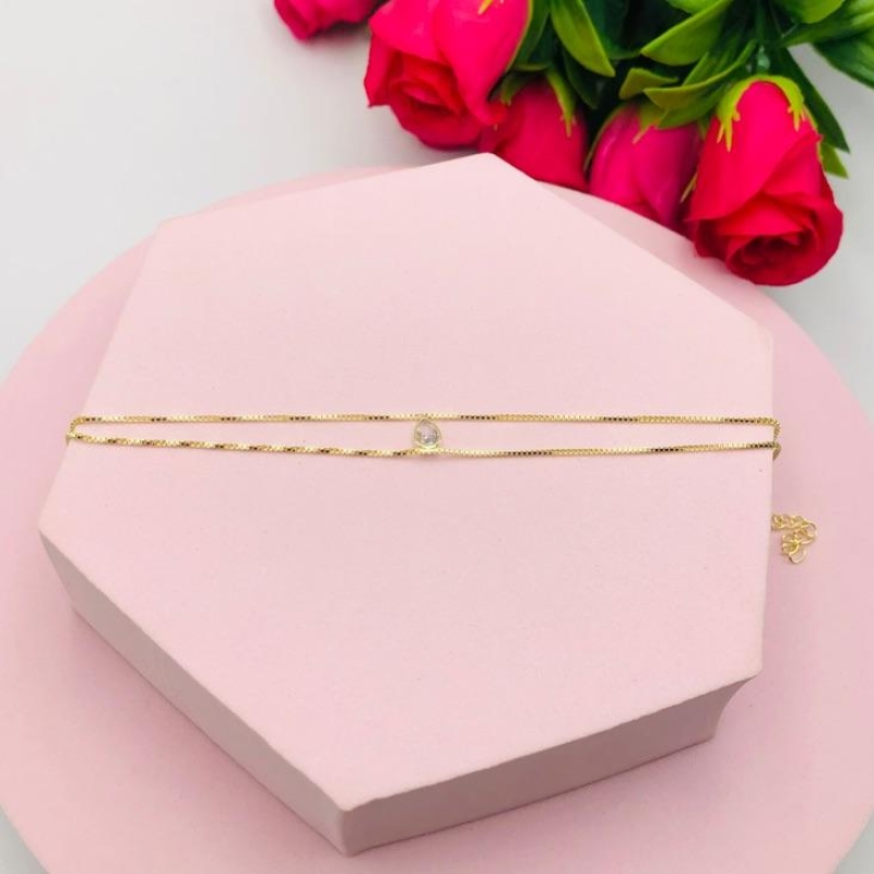 Pulseira Dupla com Gota Cristal