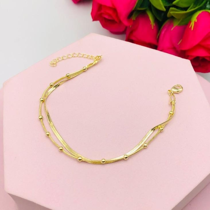 Pulseira Dupla de Bolinha e Fita