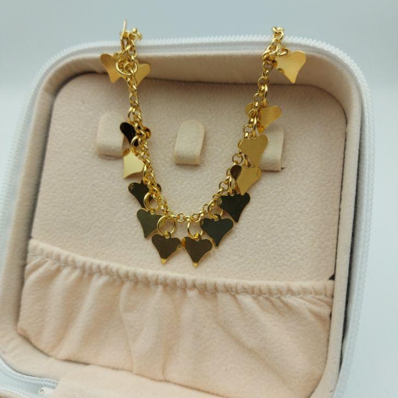 Pulseira Elo Português com Corações Pendurados