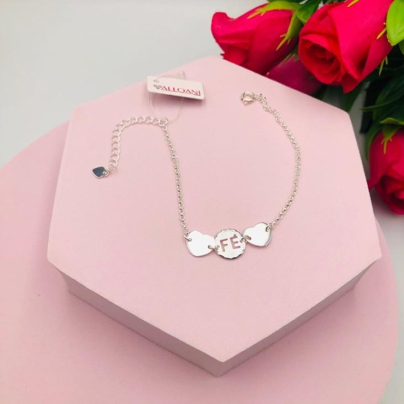 Pulseira Fé com 2 Corações em volta