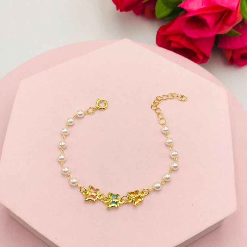 Pulseira Infantil Pérolas com Borboletas