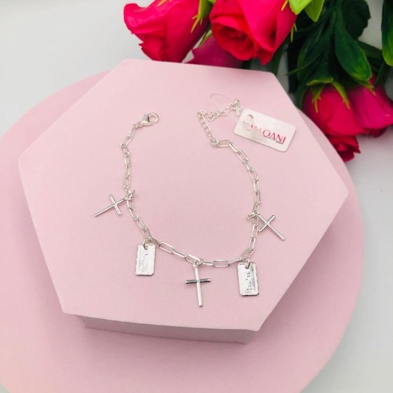 Pulseira Pingentes Cruz e Paz