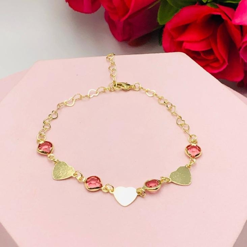 Pulseira Tifani Lilás E Corações