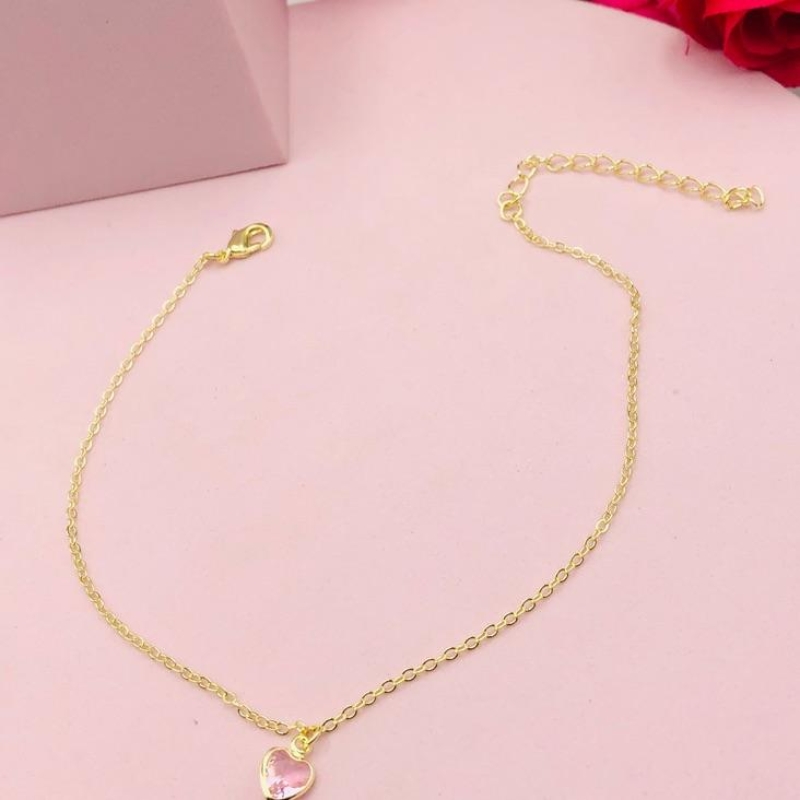 Tornozeleira com Pingente Coração Rosa
