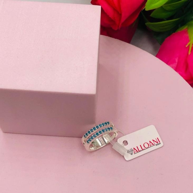 Anel com Zirconias Azul N 14