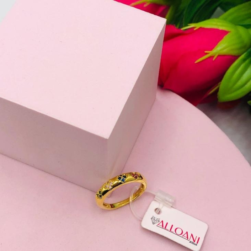 Anel com Zircônias Colorida