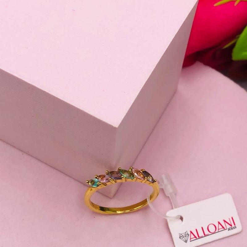 Anel Cravejado com Zircônias Coloridas N 24