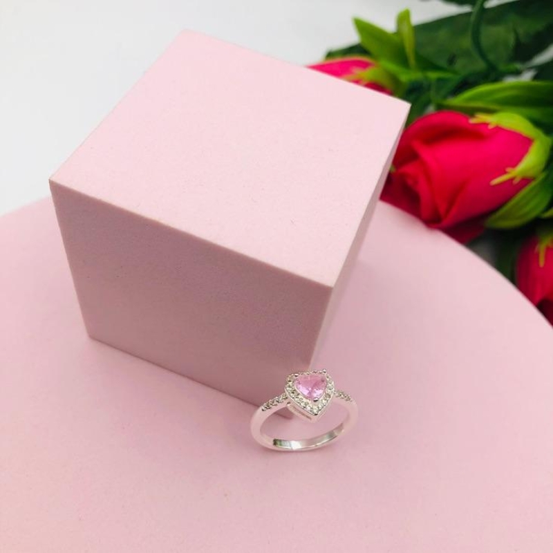 Anel Cravejado Coração Rosa N 19