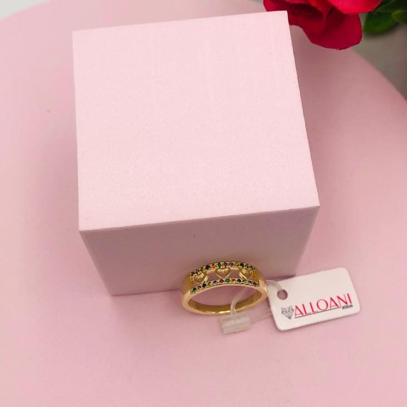 Anel Cravejado Corações N