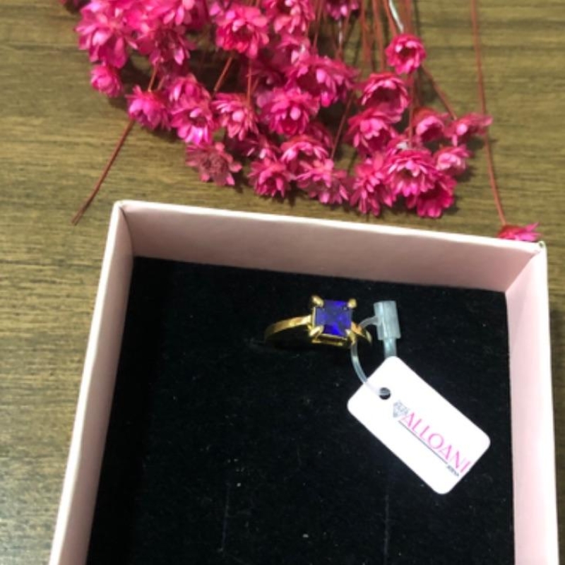 Anel Solitário Quadrado Pedra Roxa N 14