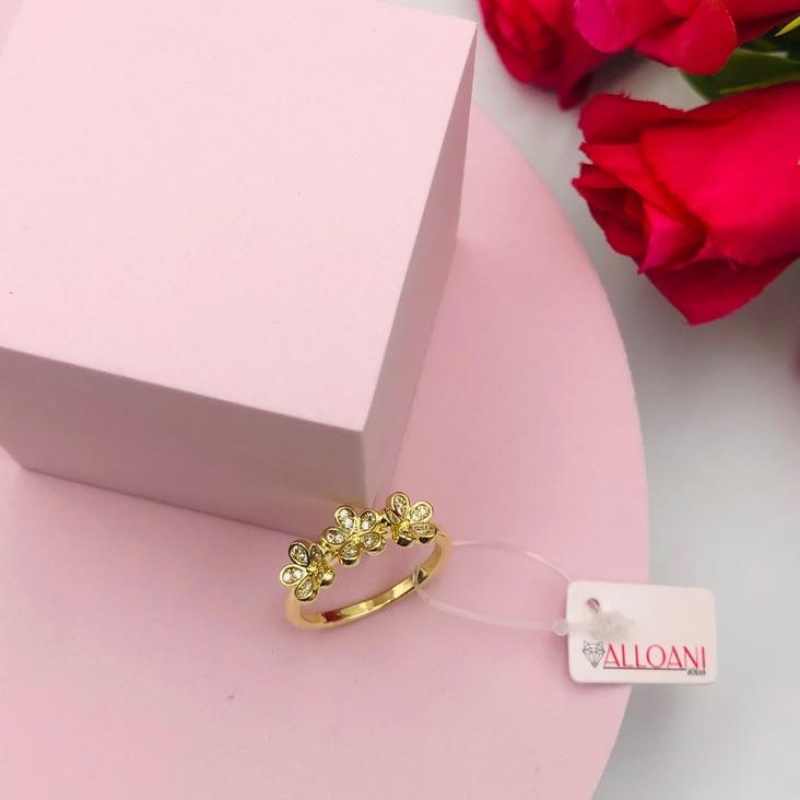 Anel Três Flores Cravejadas N°23