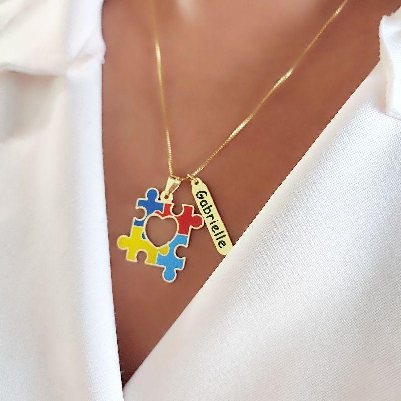 Colar Autismo Nome Peça Quebra Cabeça