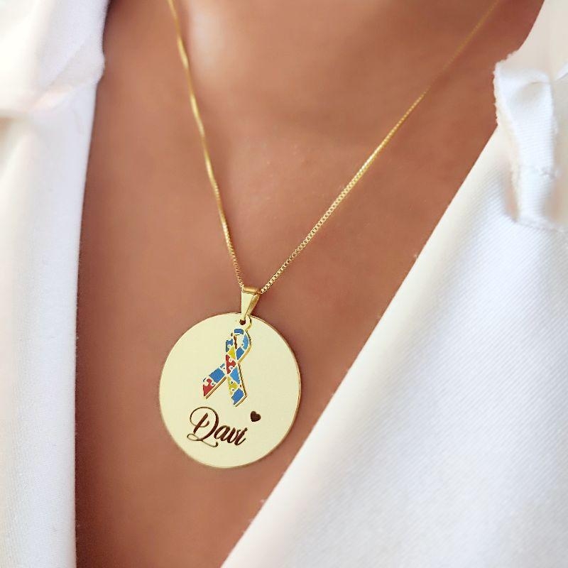 Colar Autismo Nome Personalizado Banhado Ouro18k