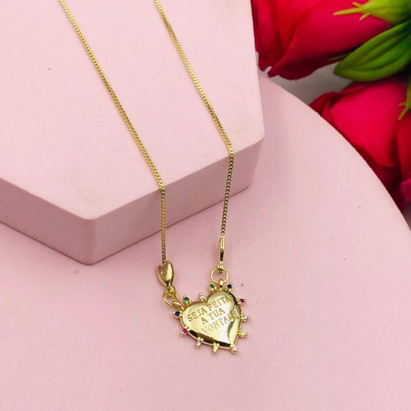 Colar Coração Cravejado Seja Feita a Sua Vontade