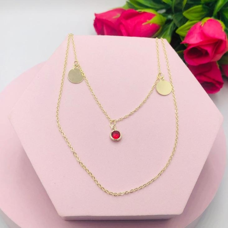Colar Duplo com Pingente Ponto de Luz Vermelho