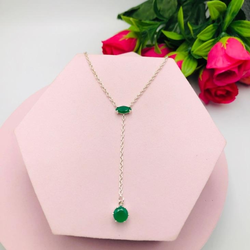 Colar Gravatinha com Pedra Verde