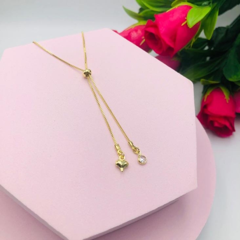 Colar Gravatinha com Pingente de Coração e Ponto de Luz