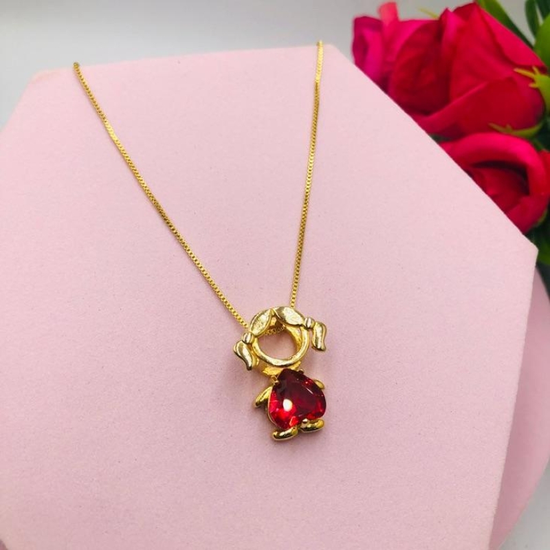 Colar Pingente Filha com Pedra Rosa