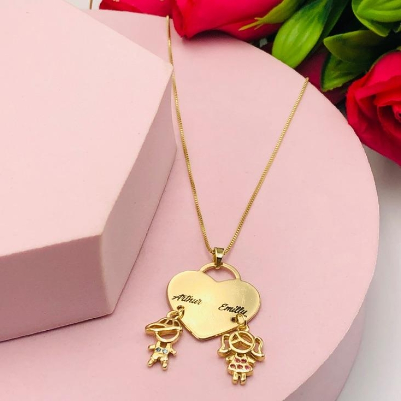 Colar Personalizado Cadeado 2 Filhos