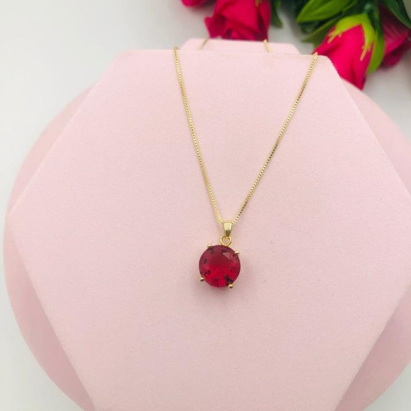 Colar Pingente Redondo Pink