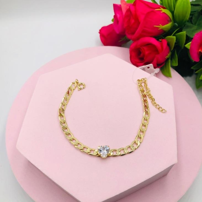 Pulseira Corrente Grumet Com Pingente Coração