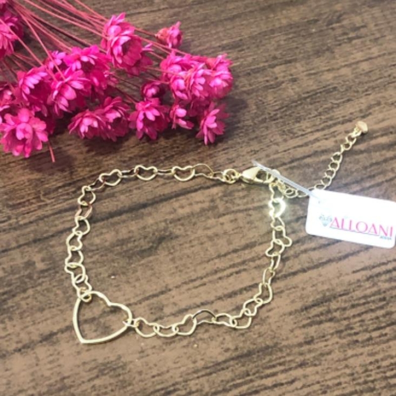 Pulseira Elos Corações com um Pingente coração