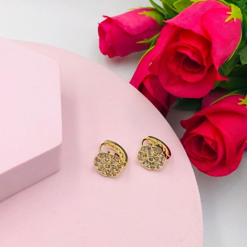Brinco Argola com Flor Cravejado
