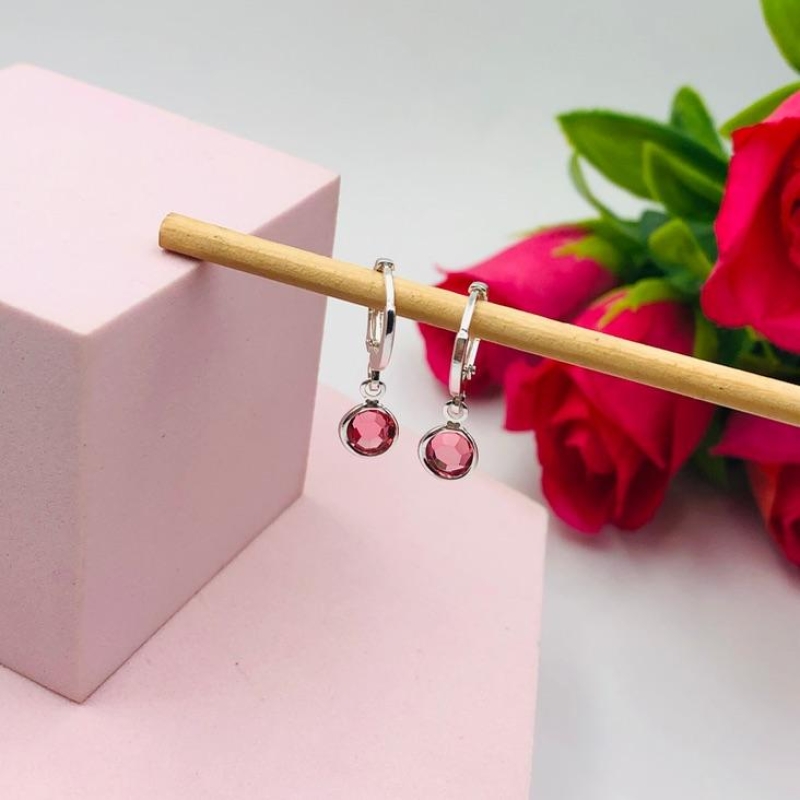 Brinco Argola com Ponto de Luz Rosa